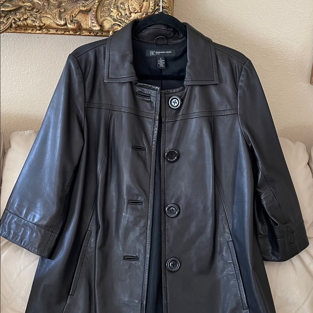 INC International Concepts Black Lamb Leather Jacket 3/4 Length Sleeves M - Picture 3 of 12